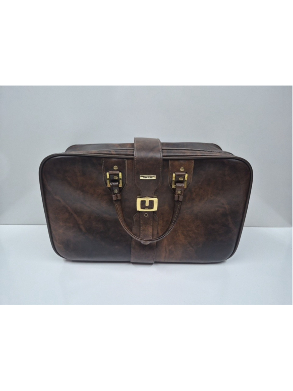 Vintage Invicta Leather Carry On Luggage Bag Brown Weekender Travel Suitcase - Picture 2 of 16